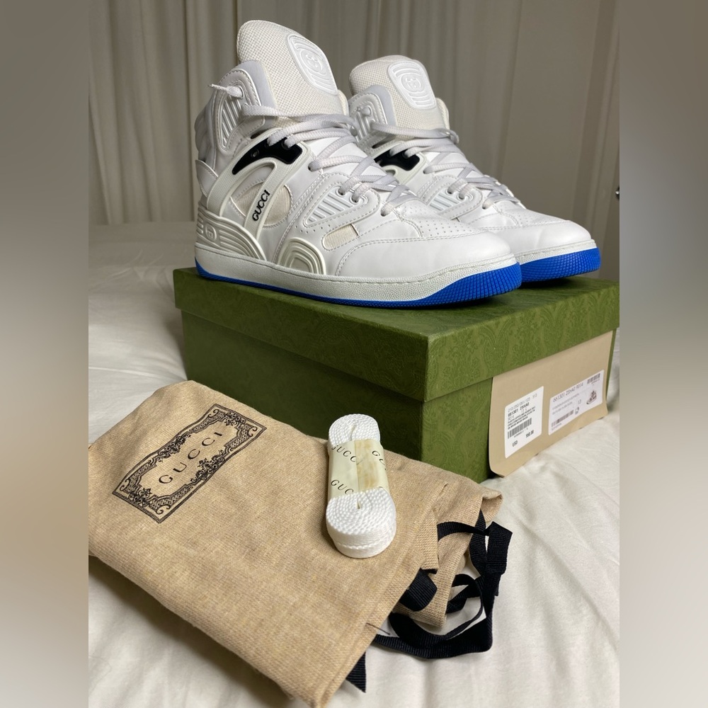 Gucci Basket Sneakers White Blue High-Top Sneakers US mens sz 13 $950
